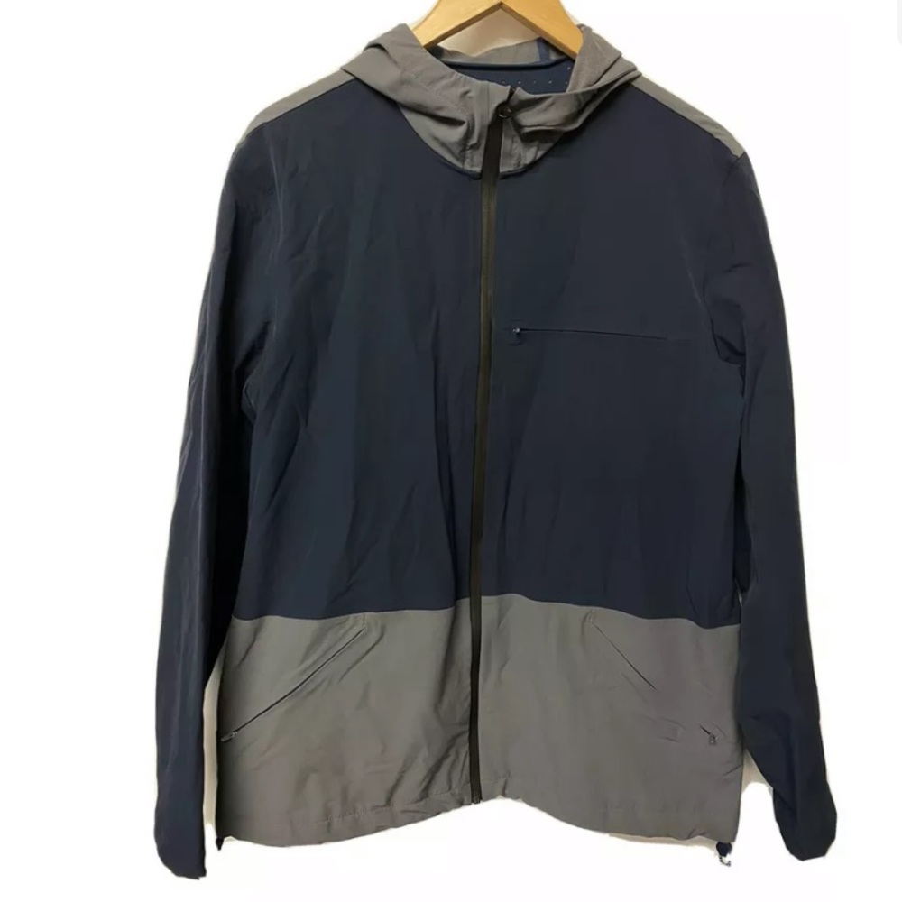 Outdoor Voices Mens Jacket L Blue Hooded Stretch